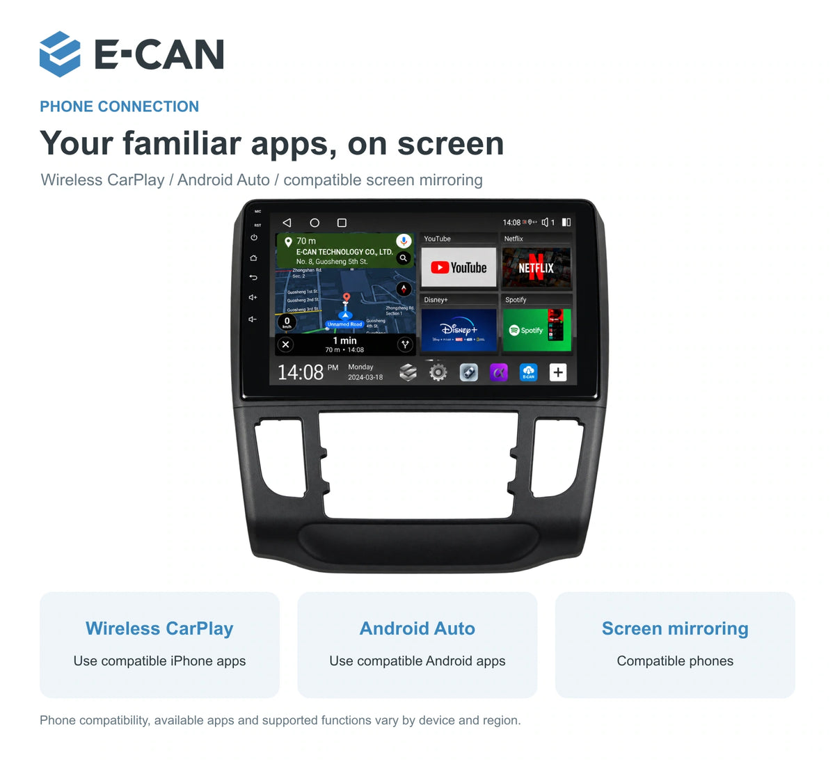 Honda Crider 2016 9-inch — 07 wireless phone link; installation/UI graphics are illustrative
