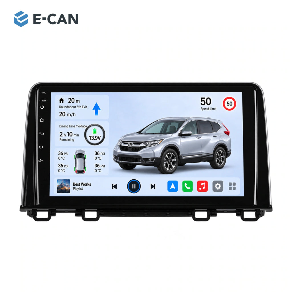 Honda CR-V RW 2017 9-inch — 01 product white; installation/UI graphics are illustrative