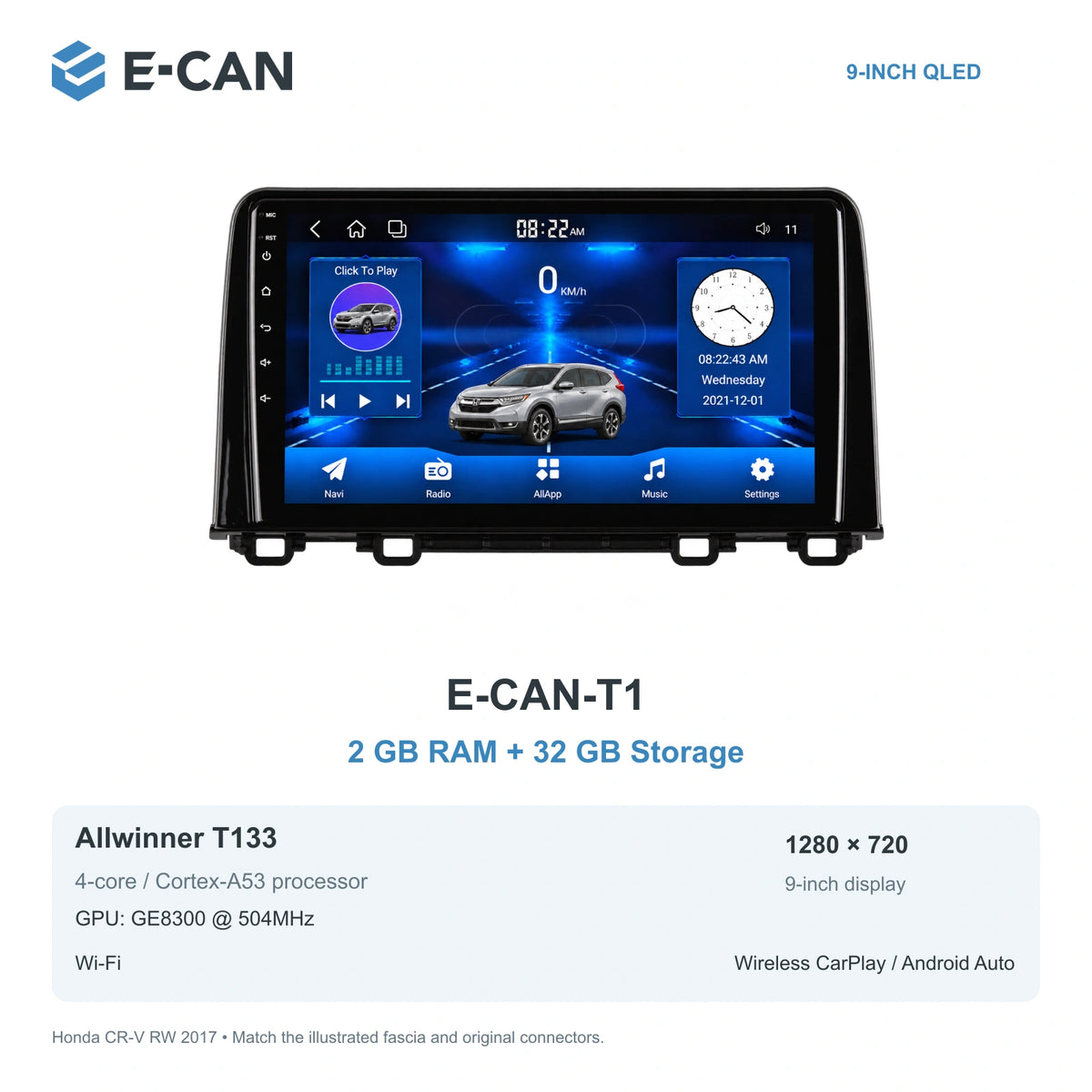 Honda CR-V RW 2017 9-inch — 01 t1 2 32gb; installation/UI graphics are illustrative