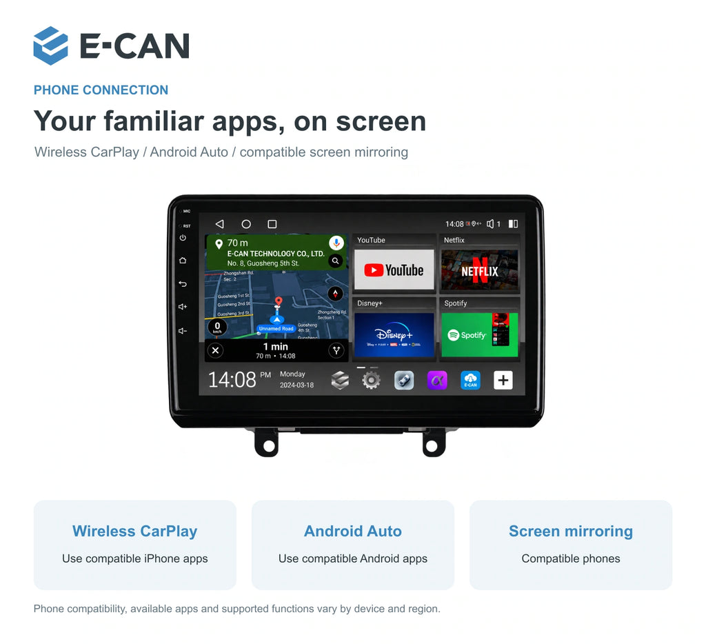 Honda Avancier 2017 10.1-inch — 07 wireless phone link; installation/UI graphics are illustrative