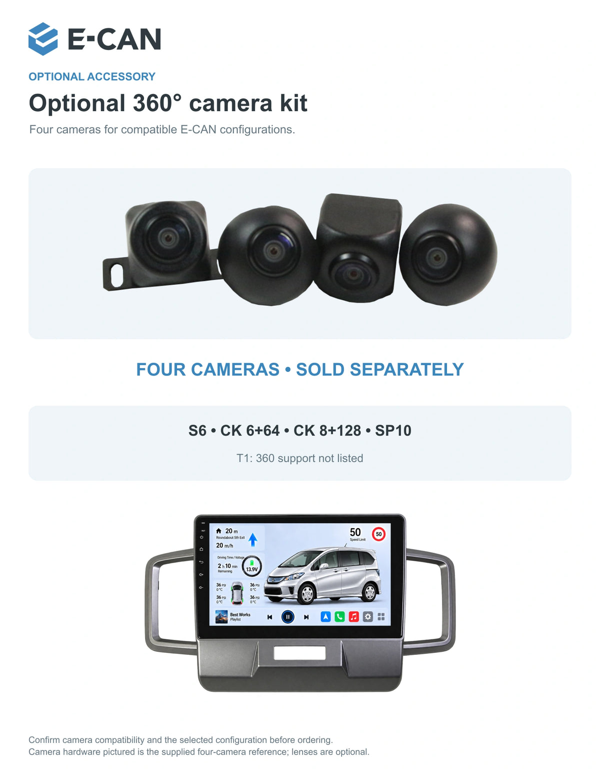 Honda FREED · grey fascia 2011–2014 10.1-inch — 05 360 camera option; installation/UI graphics are illustrative