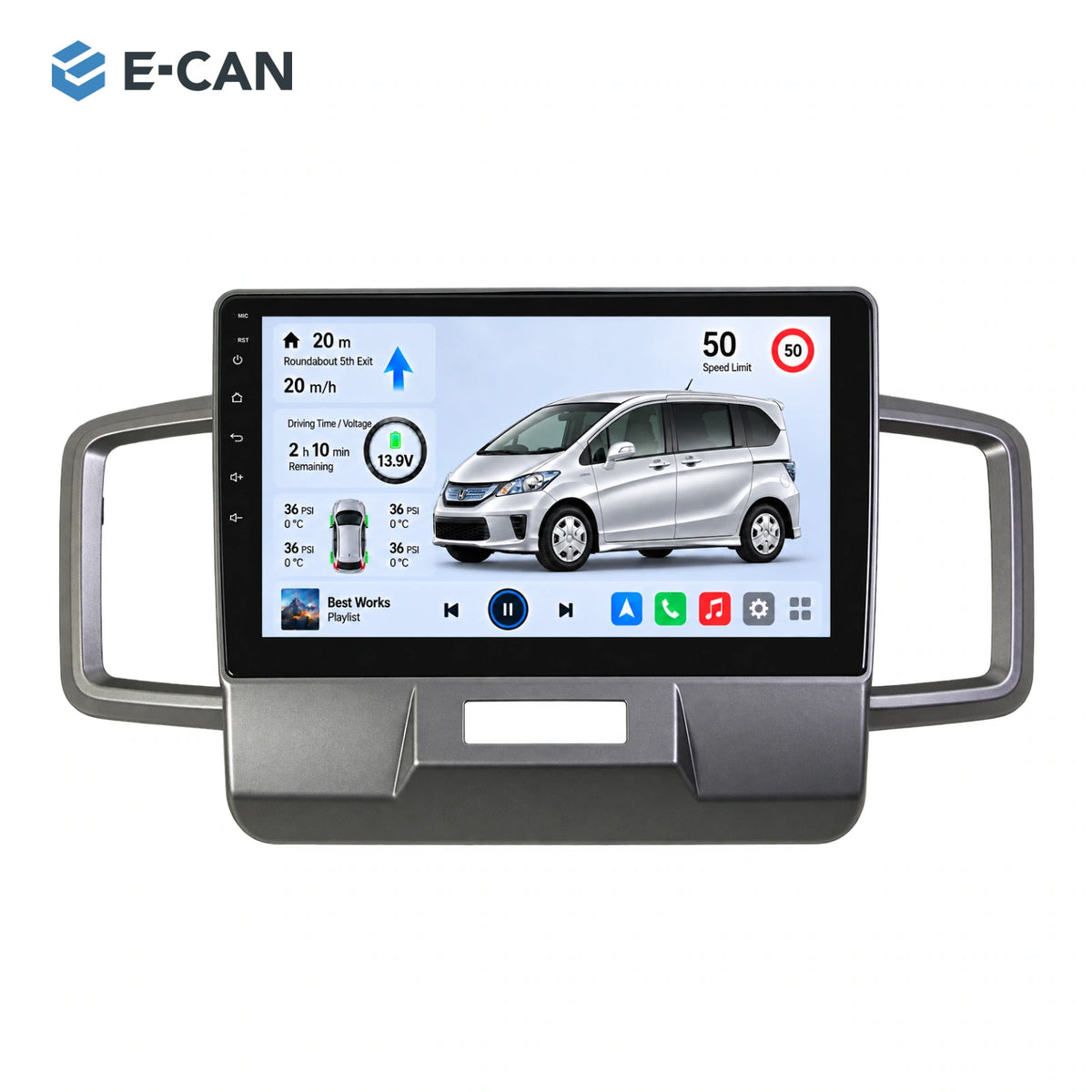 Honda FREED · grey fascia 2011–2014 10.1-inch — 01 product white; installation/UI graphics are illustrative