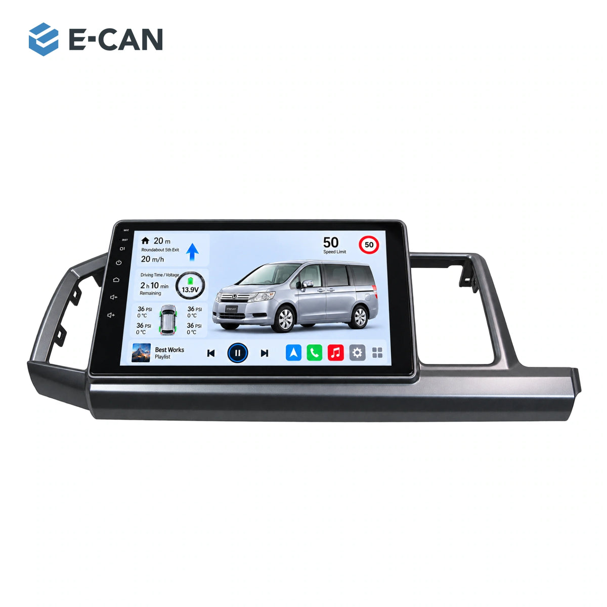 Honda Step WGN RK 2010–2014 10-inch — 01 product white; installation/UI graphics are illustrative