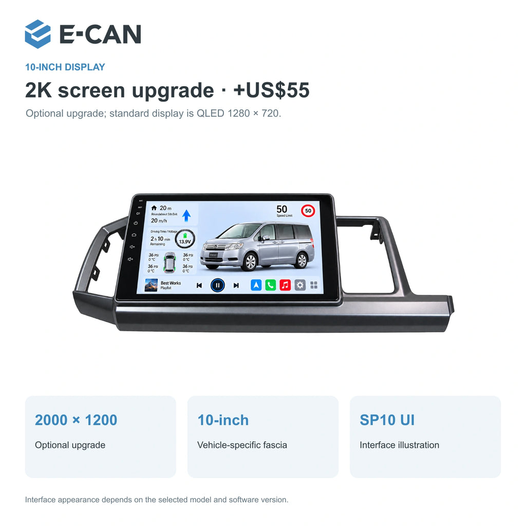 Honda Step WGN RK 2010–2014 10-inch — 02 2k display; installation/UI graphics are illustrative