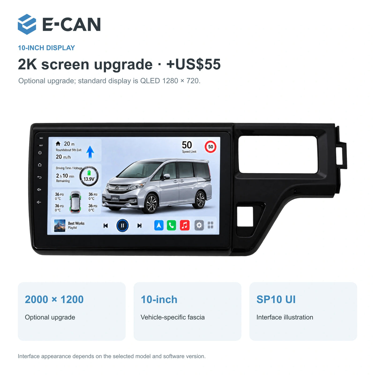 Honda Step WGN RP 2015–2018 10-inch — 02 2k display; installation/UI graphics are illustrative