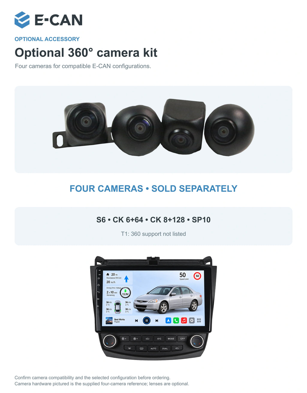Honda Accord 7 2003–2007 10-inch — 05 360 camera option; installation/UI graphics are illustrative