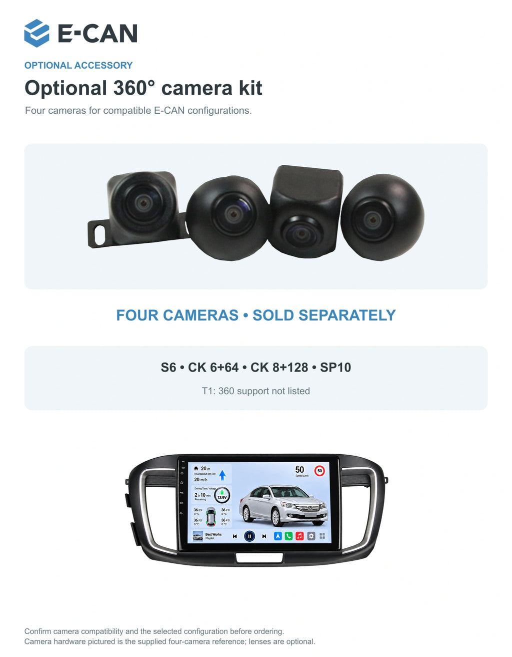 Honda Accord 9 · 2.0L interface 2014–2015 10.1-inch — 05 360 camera option; installation/UI graphics are illustrative