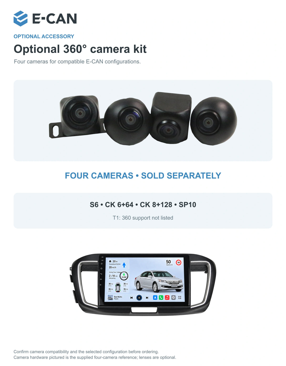 Honda Accord 9 · 2.4L interface 2014–2015 10.1-inch — 05 360 camera option; installation/UI graphics are illustrative