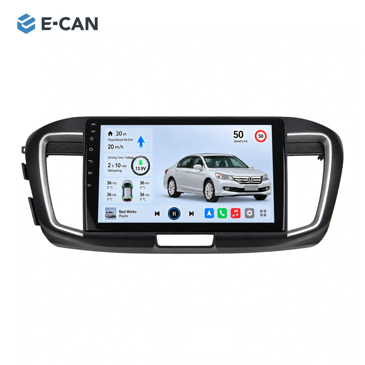 Honda Accord 9 · 2.4L interface 2014–2015 10.1-inch — 01 product white; installation/UI graphics are illustrative