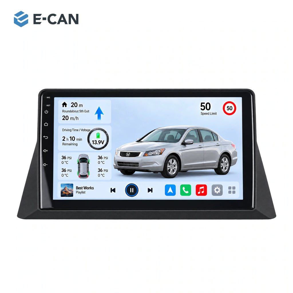 Honda Accord 8 · upper display 2008 9-inch — 01 product white; installation/UI graphics are illustrative