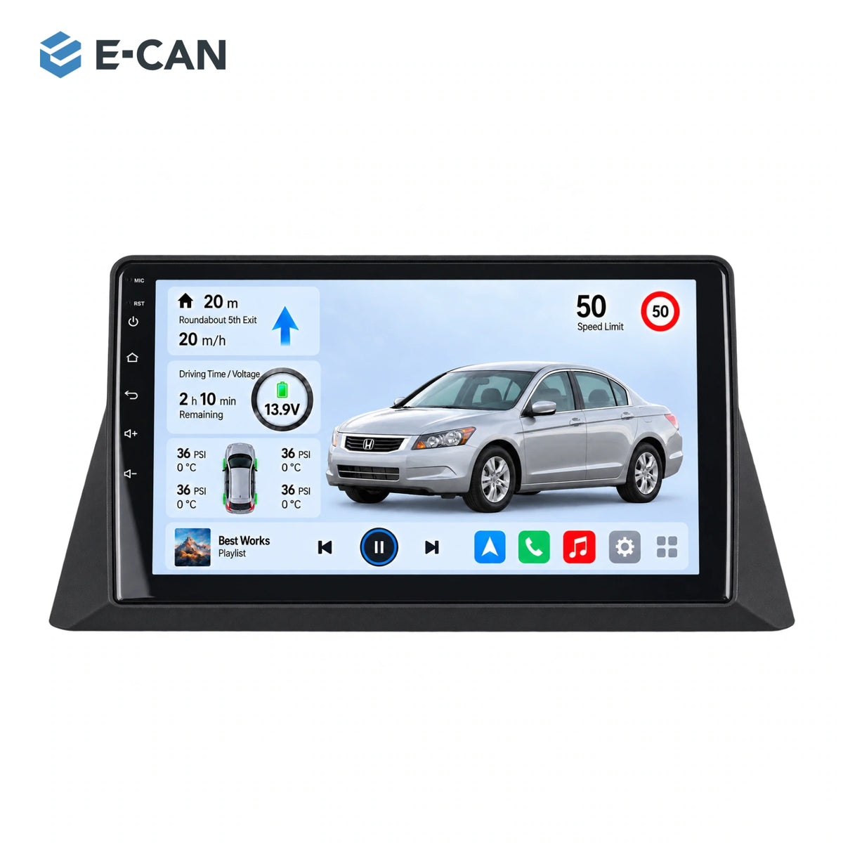 Honda Accord 8 · upper display 2008 9-inch — 01 product white; installation/UI graphics are illustrative