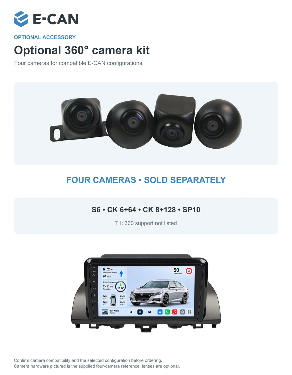 Honda Accord 10 · tablet style 2018 9-inch — 05 360 camera option; installation/UI graphics are illustrative