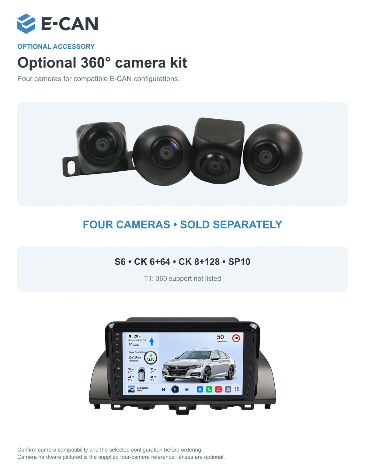 Honda Accord 10 · tablet style 2018 9-inch — 05 360 camera option; installation/UI graphics are illustrative