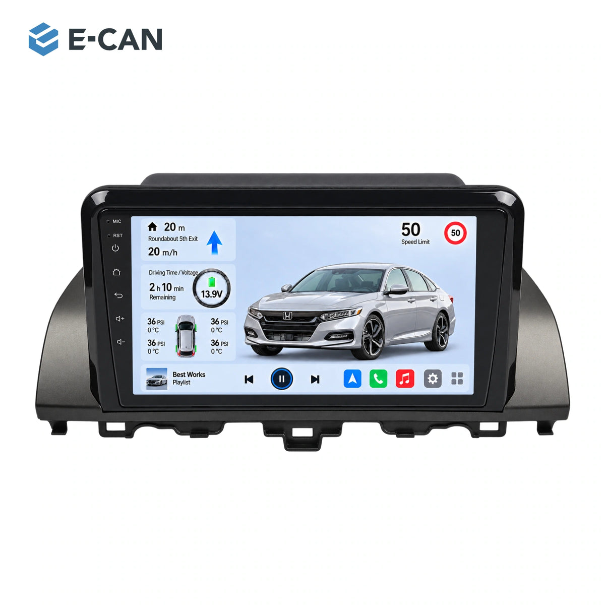 Honda Accord 10 · tablet style 2018 9-inch — 01 product white; installation/UI graphics are illustrative