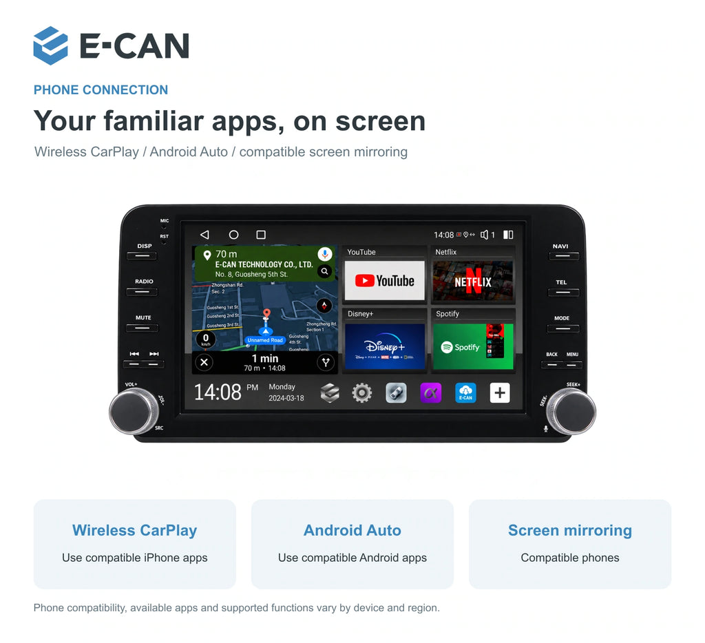 Honda Accord 10 · OE-style two-knob 2018 9-inch — 07 wireless phone link; installation/UI graphics are illustrative