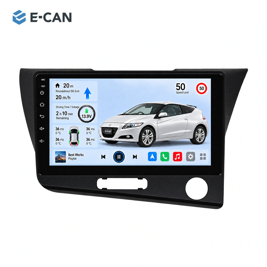 Honda CR-Z · right-hand drive 2010–2012 9-inch — 01 product white; installation/UI graphics are illustrative