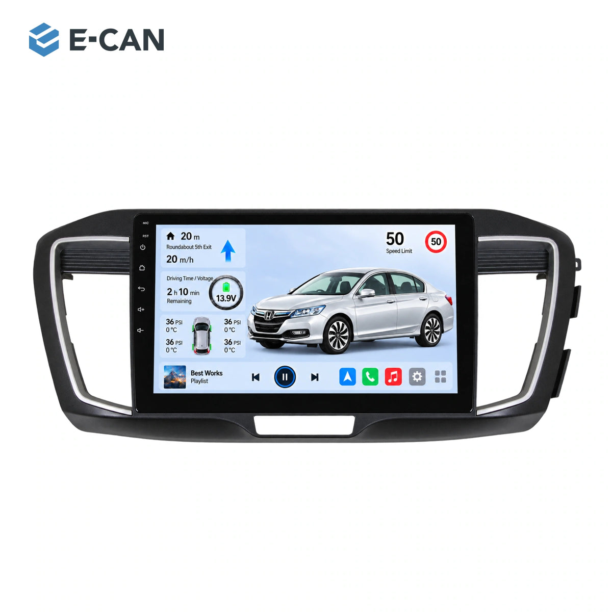 Honda Accord 9 · right-hand drive 2013–2015 10-inch — 01 product white; installation/UI graphics are illustrative