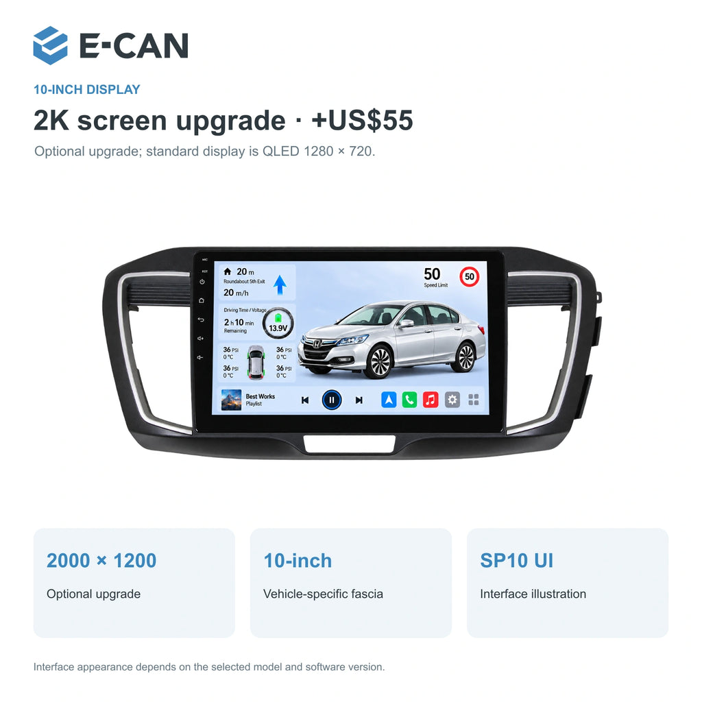 Honda Accord 9 · right-hand drive 2013–2015 10-inch — 02 2k display; installation/UI graphics are illustrative