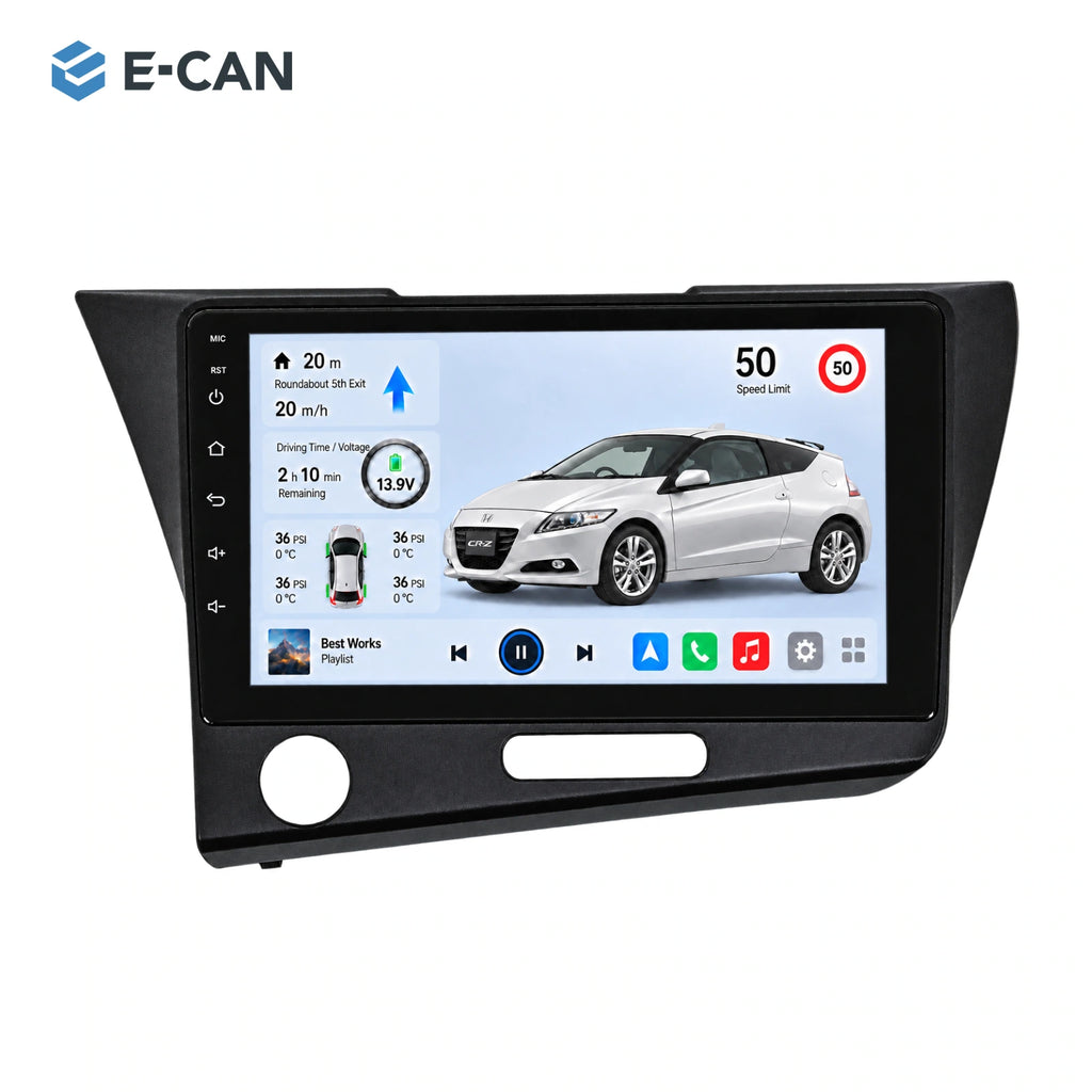 Honda CR-Z · left-hand drive 2011–2012 9-inch — 01 product white; installation/UI graphics are illustrative