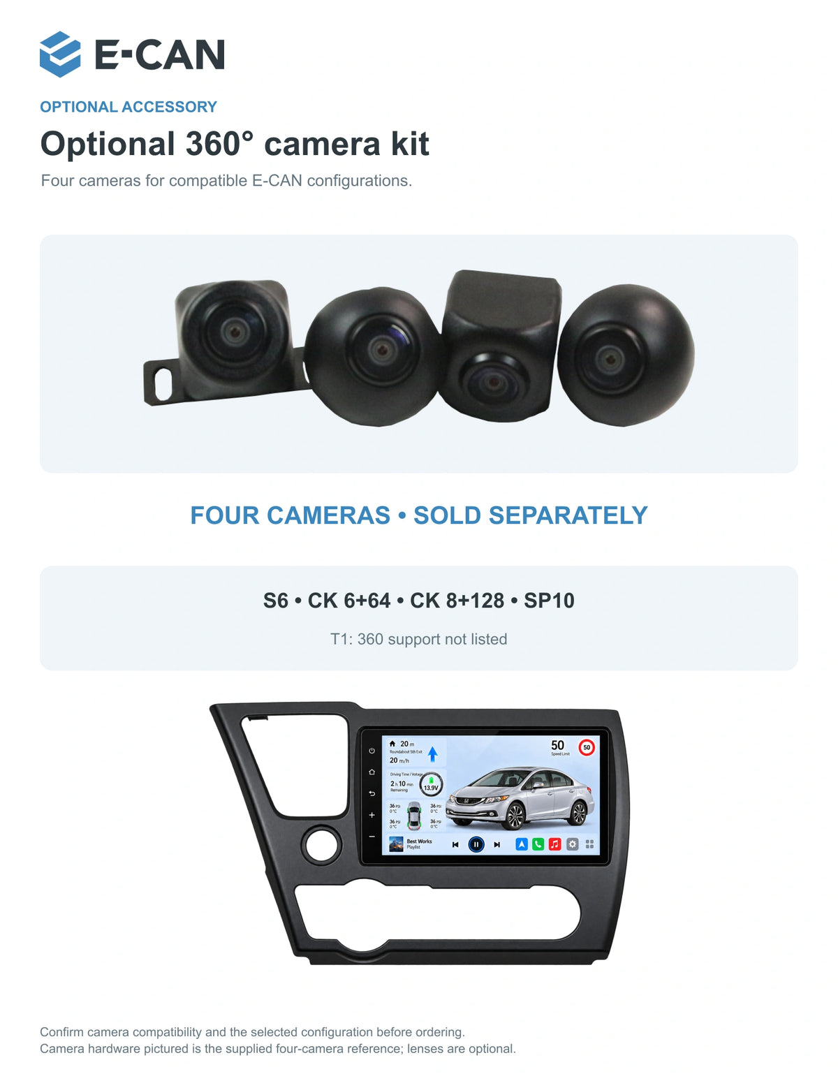 Honda Civic EX · facelift 2013–2015 9-inch — 05 360 camera option; installation/UI graphics are illustrative
