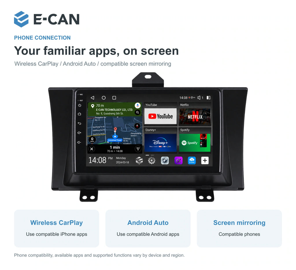 Honda Elysion · China 2012–2015 9-inch — 07 wireless phone link; installation/UI graphics are illustrative