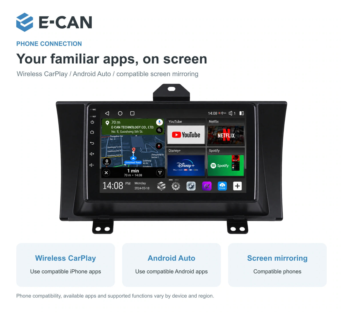 Honda Elysion · China 2012–2015 9-inch — 07 wireless phone link; installation/UI graphics are illustrative