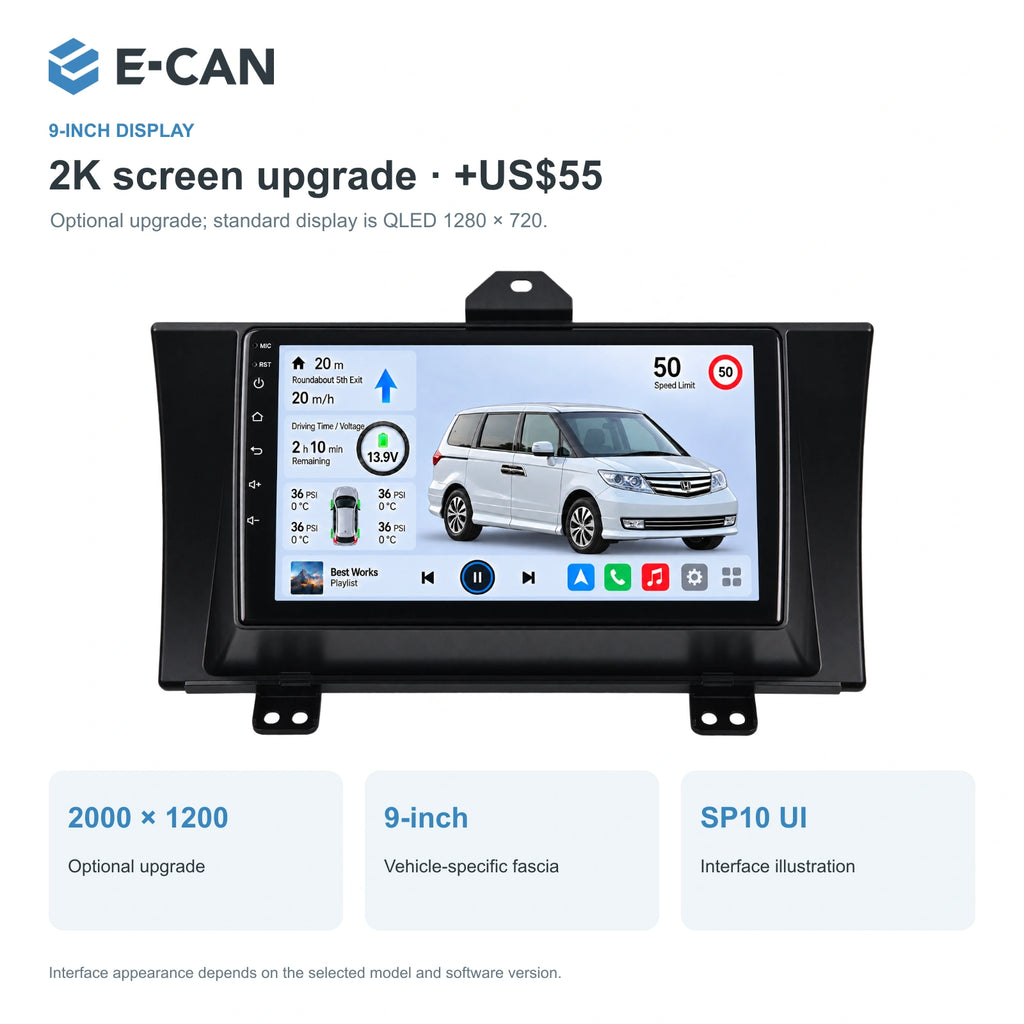 Honda Elysion · China 2012–2015 9-inch — 02 2k display; installation/UI graphics are illustrative