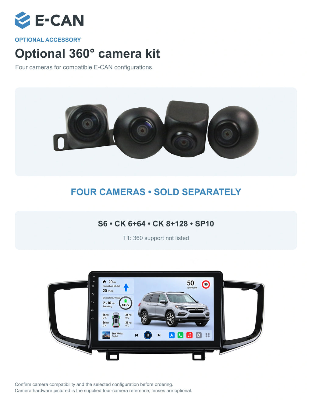 Honda Pilot 2016 10.1-inch — 05 360 camera option; installation/UI graphics are illustrative