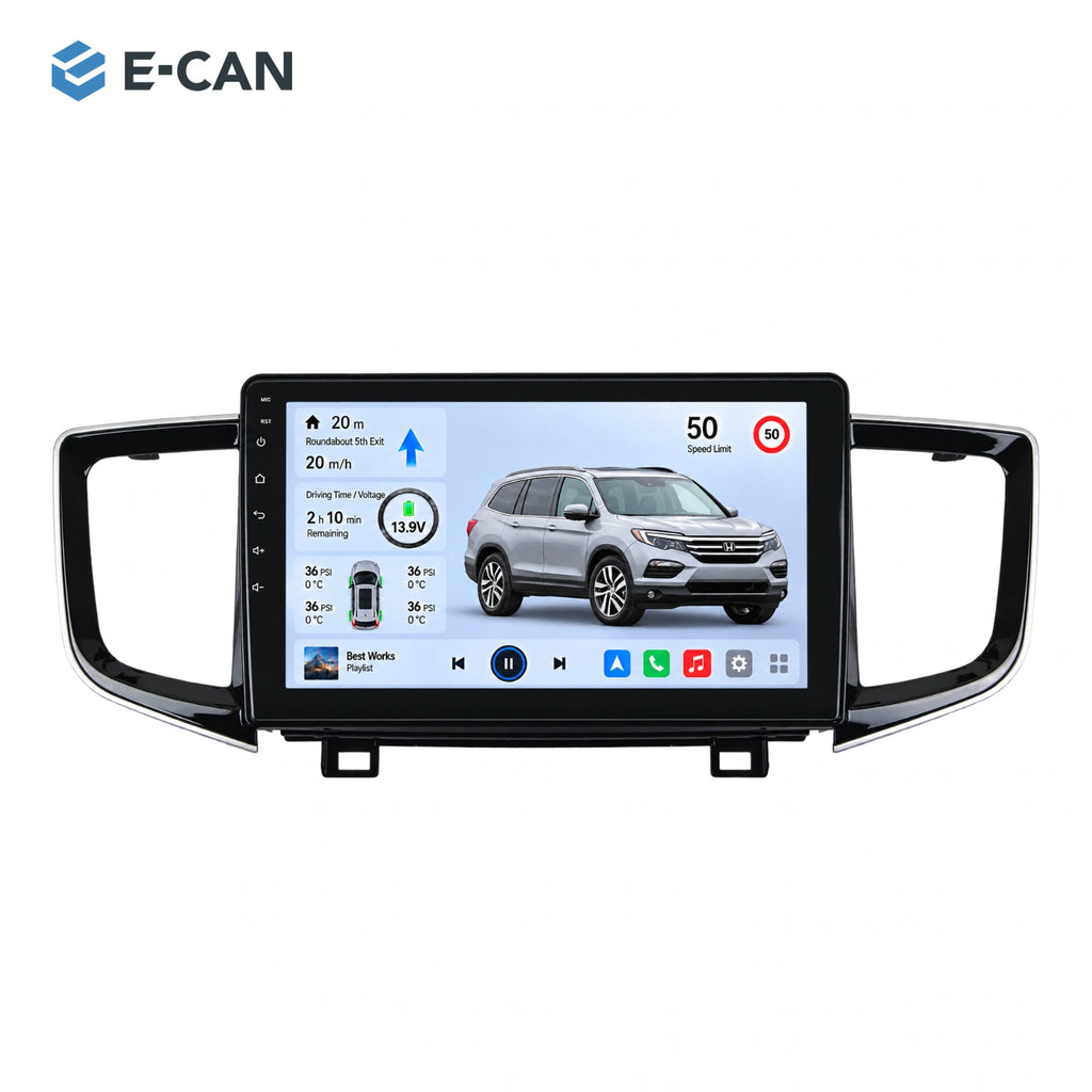 Honda Pilot 2016 10.1-inch — 01 product white; installation/UI graphics are illustrative