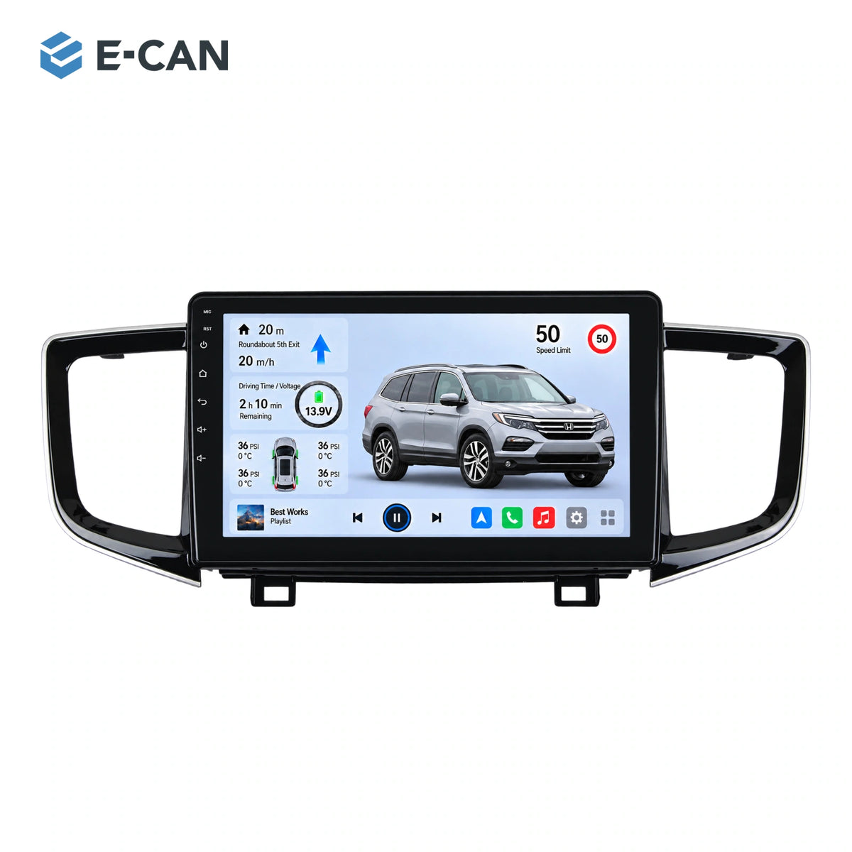 Honda Pilot 2016 10.1-inch — 01 product white; installation/UI graphics are illustrative