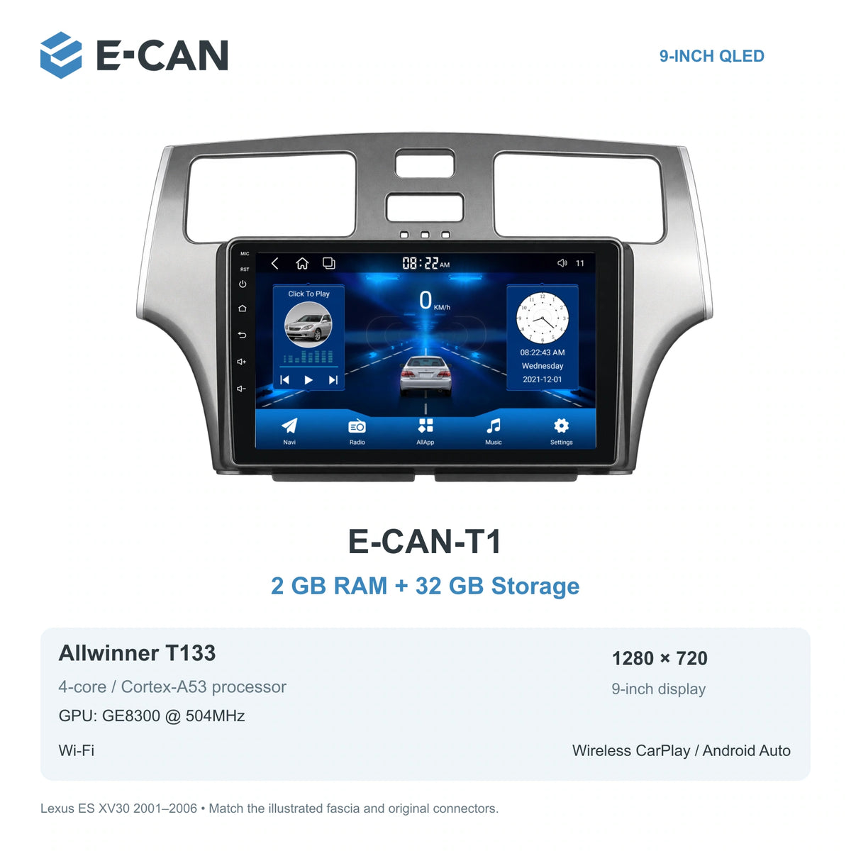 Lexus ES XV30 2001–2006; T1 · 2GB + 32GB configuration illustration