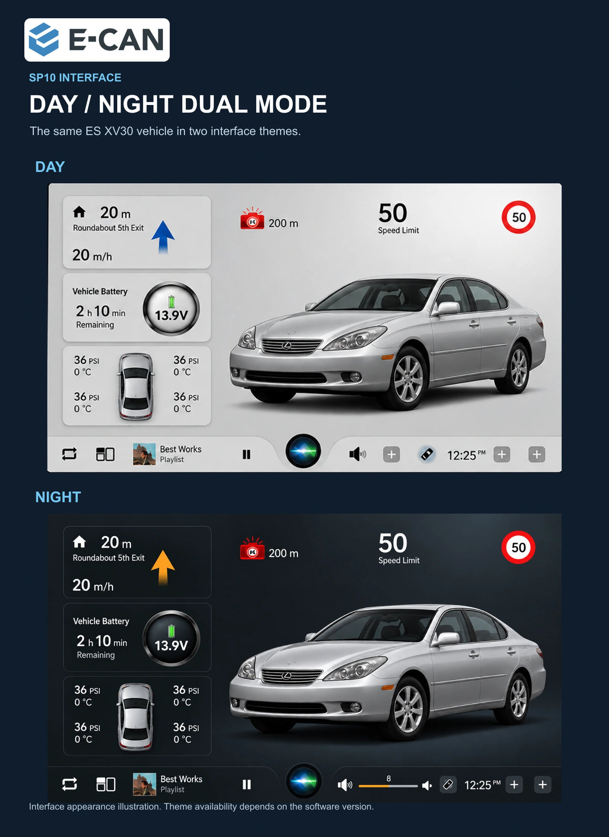 SP10 day and night interfaces with the same ES XV30 vehicle for Lexus ES XV30 XV30 2001–2006
