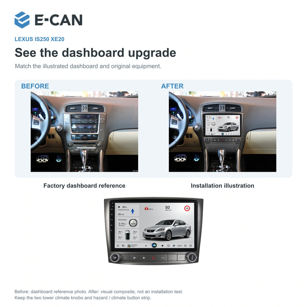 Factory dashboard reference and installation illustration for Lexus IS250 XE20 XE20 2006–2012