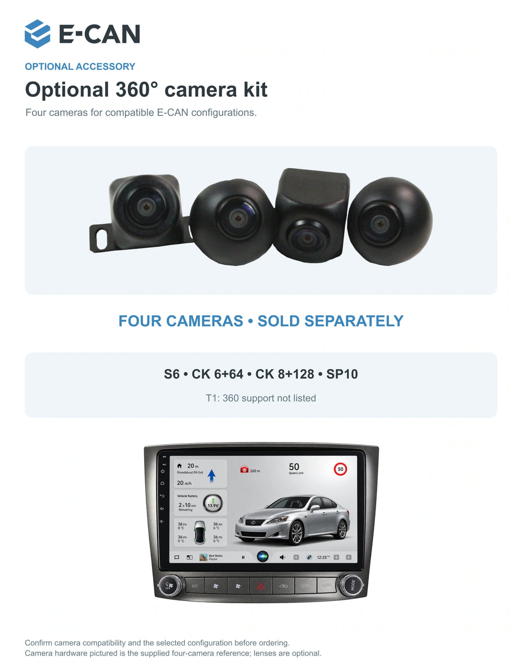 Optional 360° four-camera kit for Lexus IS250 XE20 XE20 2006–2012