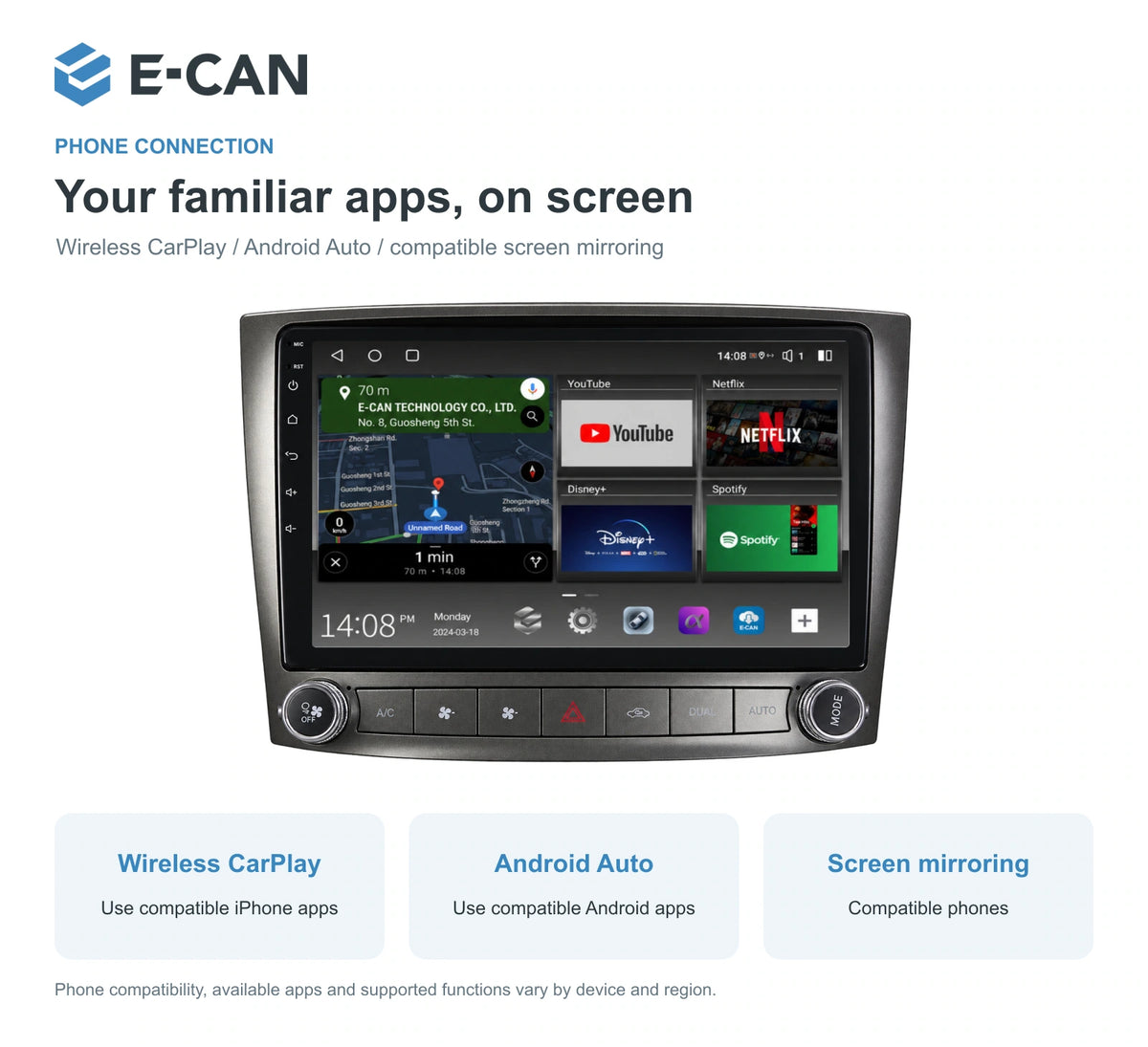 Wireless CarPlay, Android Auto and screen mirroring for Lexus IS250 XE20 XE20 2006–2012