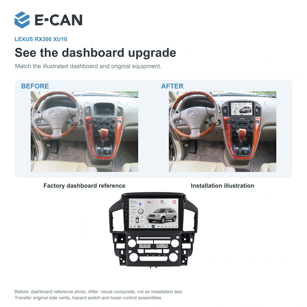 Factory dashboard reference and installation illustration for Lexus RX300 XU10 XU10 1998–2003