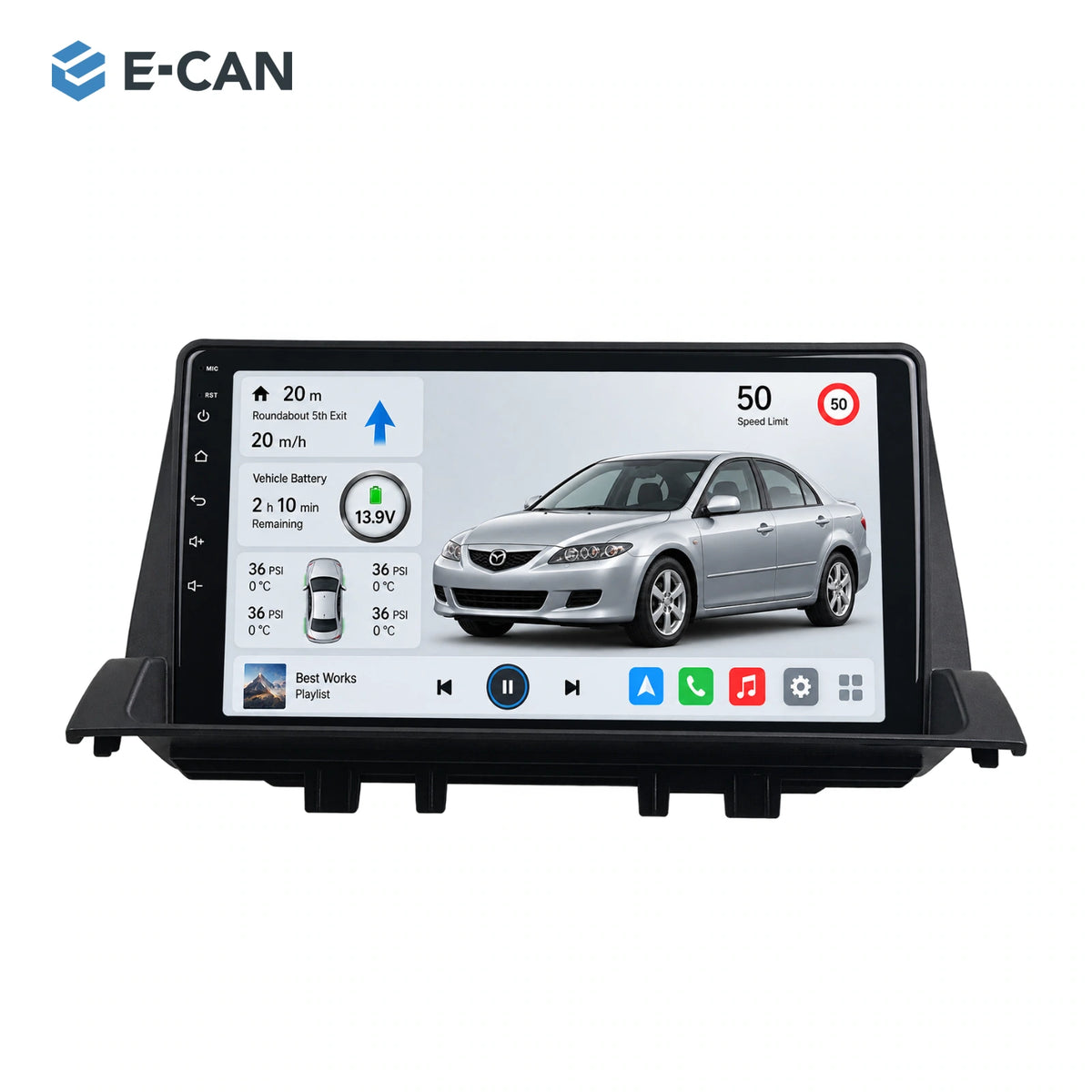9-inch head unit with vehicle-specific fascia and SP10 interface for Mazda6 GG / GY First generation · upper dashboard pod 2002–2008