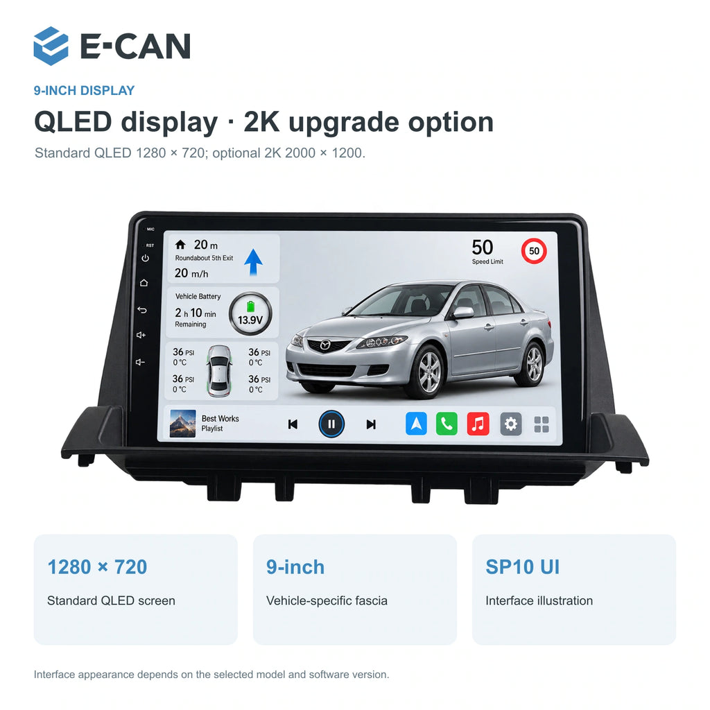QLED display · 2K upgrade option for Mazda6 GG / GY First generation · upper dashboard pod 2002–2008