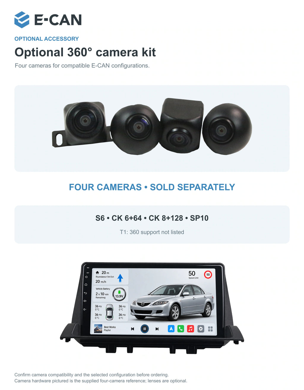 Optional 360° four-camera kit for Mazda6 GG / GY First generation · upper dashboard pod 2002–2008