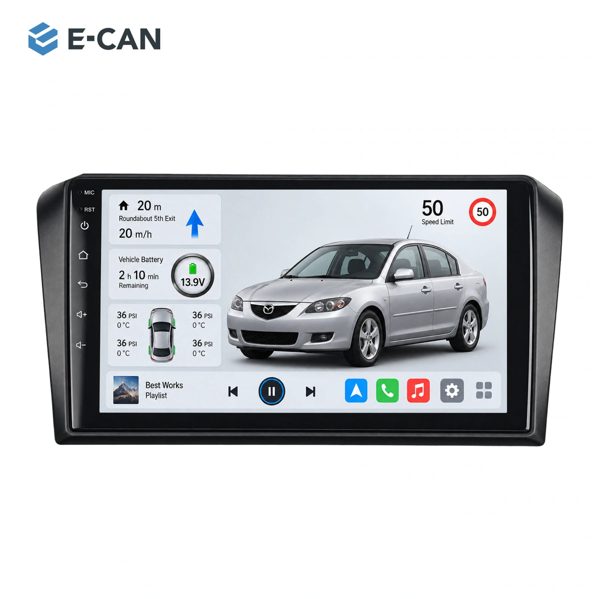 9-inch head unit with vehicle-specific fascia and SP10 interface for Mazda3 BK First generation · centre radio fascia 2004–2009