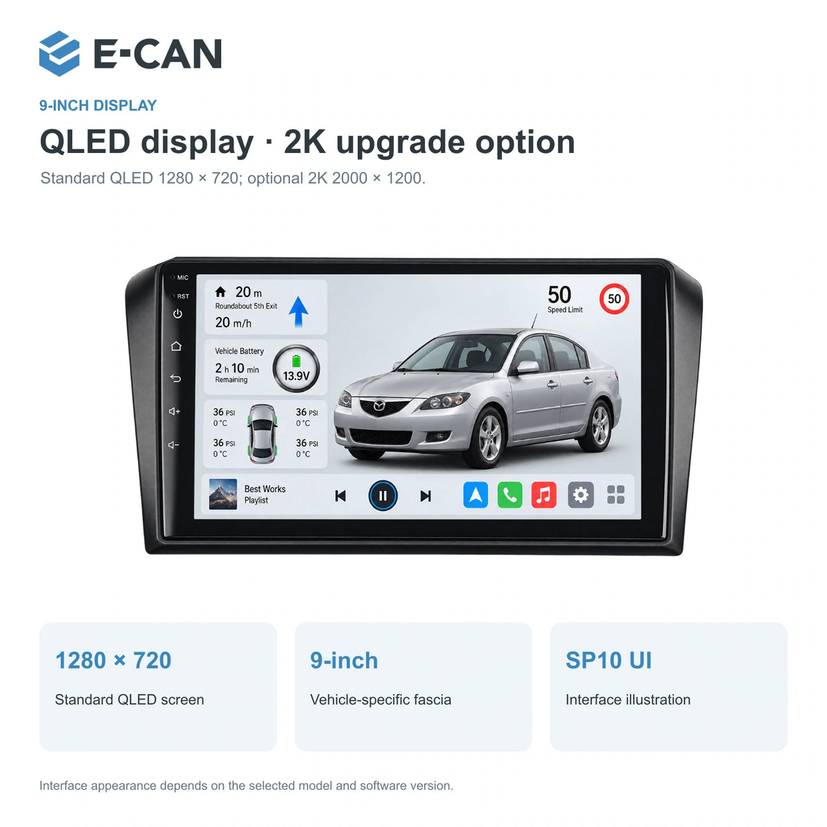 QLED display · 2K upgrade option for Mazda3 BK First generation · centre radio fascia 2004–2009