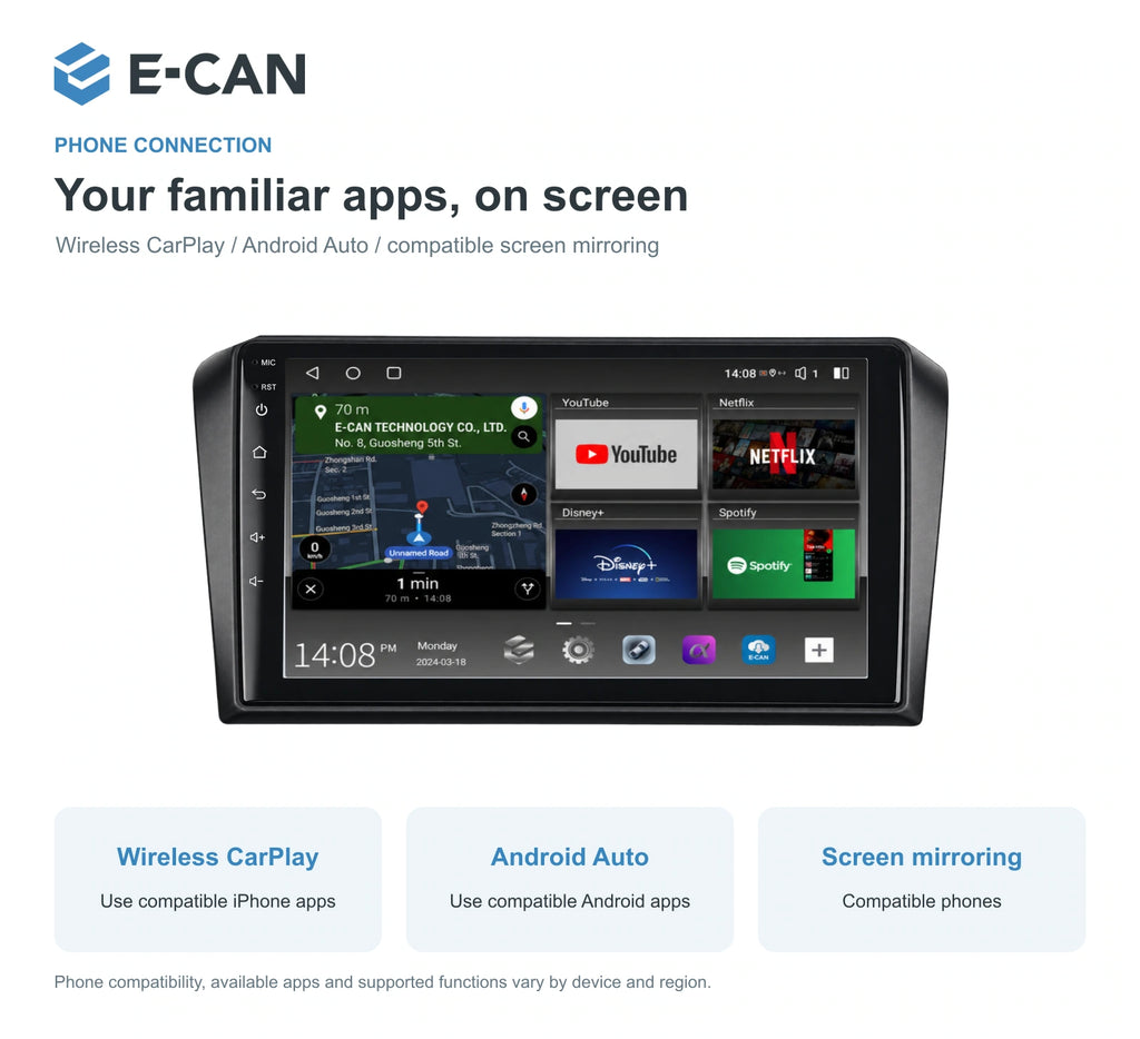 Wireless CarPlay, Android Auto and screen mirroring for Mazda3 BK First generation · centre radio fascia 2004–2009