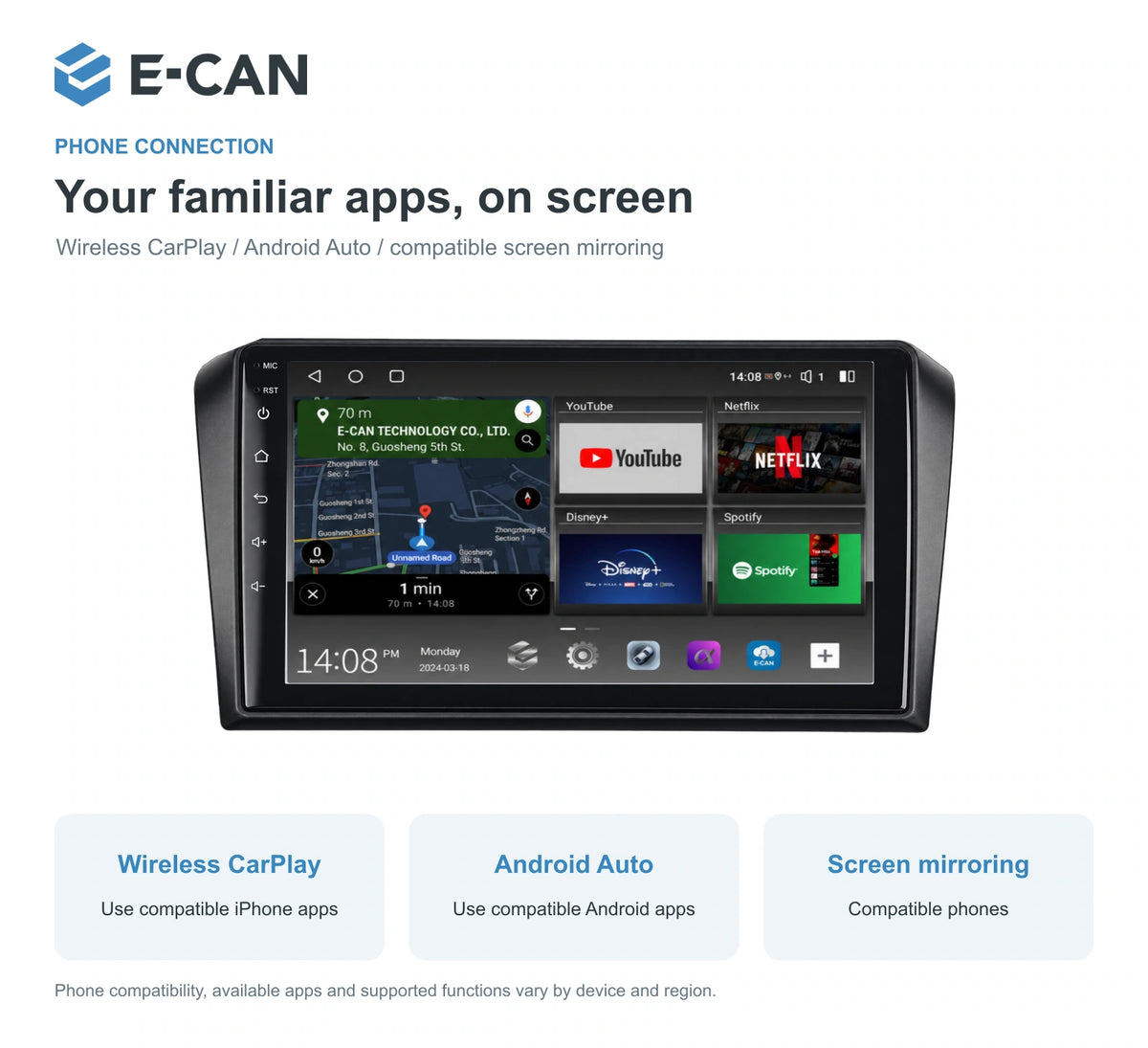 Wireless CarPlay, Android Auto and screen mirroring for Mazda3 BK First generation · centre radio fascia 2004–2009