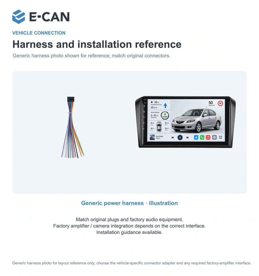 Generic power harness · illustration for Mazda3 BK First generation · centre radio fascia 2004–2009