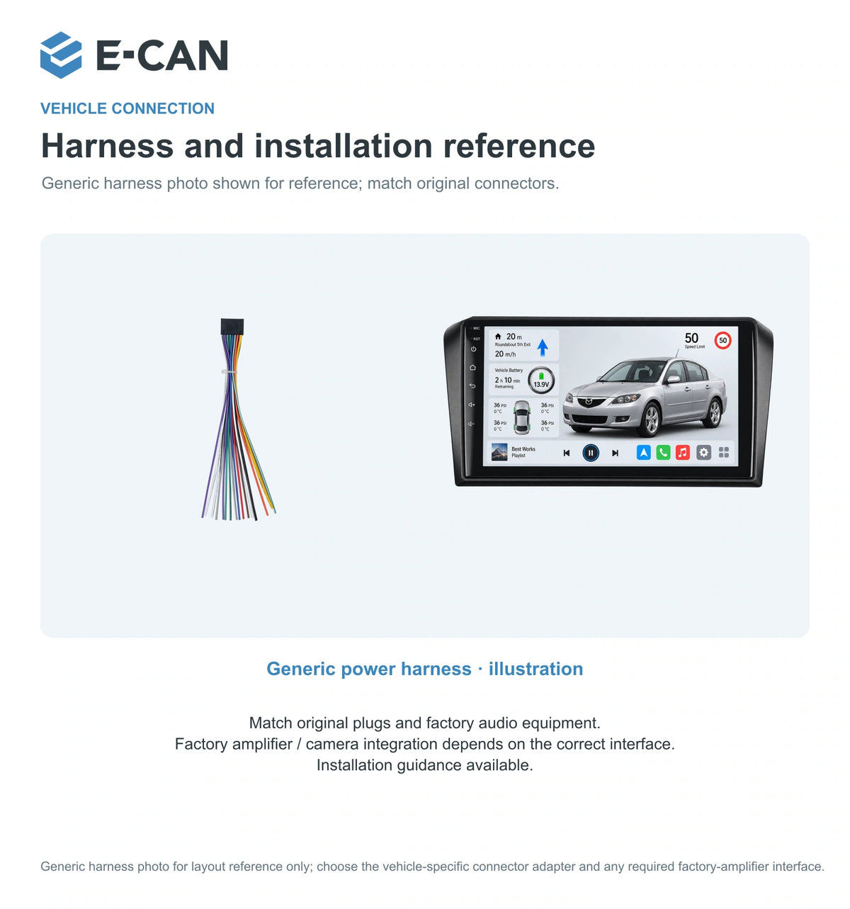 Generic power harness · illustration for Mazda3 BK First generation · centre radio fascia 2004–2009
