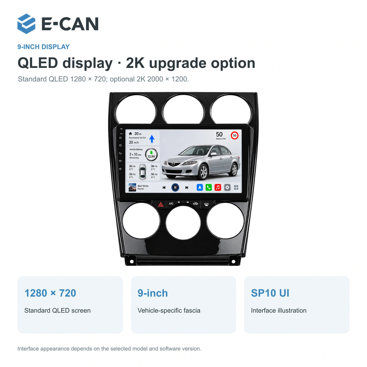 QLED display · 2K upgrade option for Mazda6 GG / Classic GG-style / Classic · full centre fascia 2004–2015