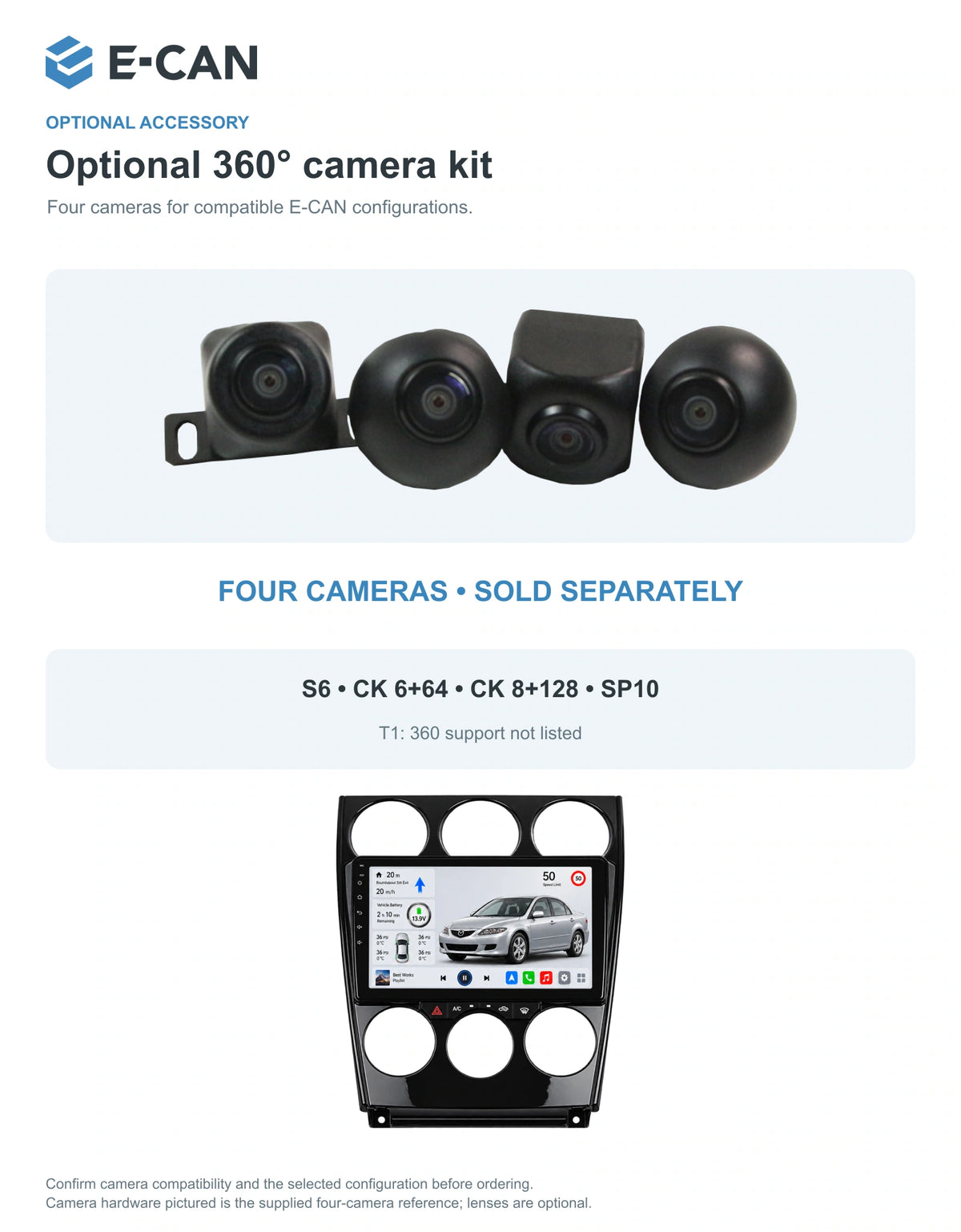 Optional 360° four-camera kit for Mazda6 GG / Classic GG-style / Classic · full centre fascia 2004–2015