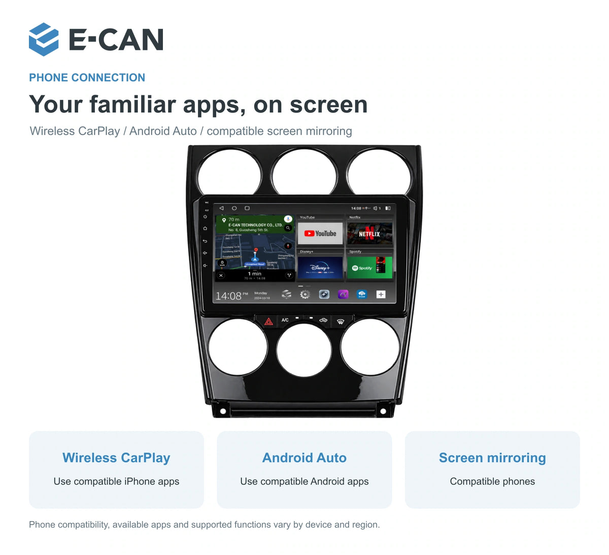 Wireless CarPlay, Android Auto and screen mirroring for Mazda6 GG / Classic GG-style / Classic · full centre fascia 2004–2015