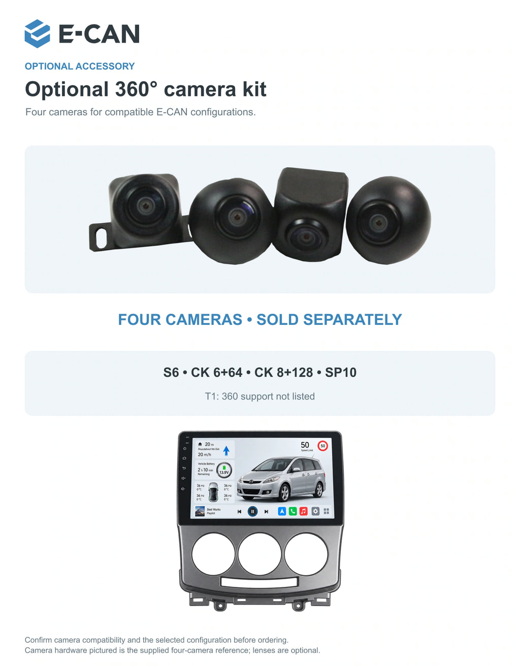 Optional 360° four-camera kit for Mazda5 / Premacy CR First generation · silver centre fascia 2005–2010