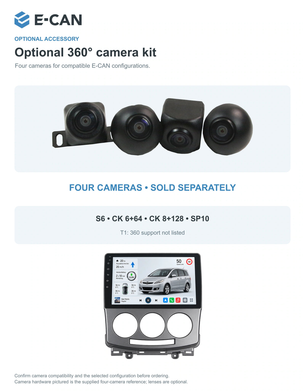 Optional 360° four-camera kit for Mazda5 / Premacy CR First generation · silver centre fascia 2005–2010